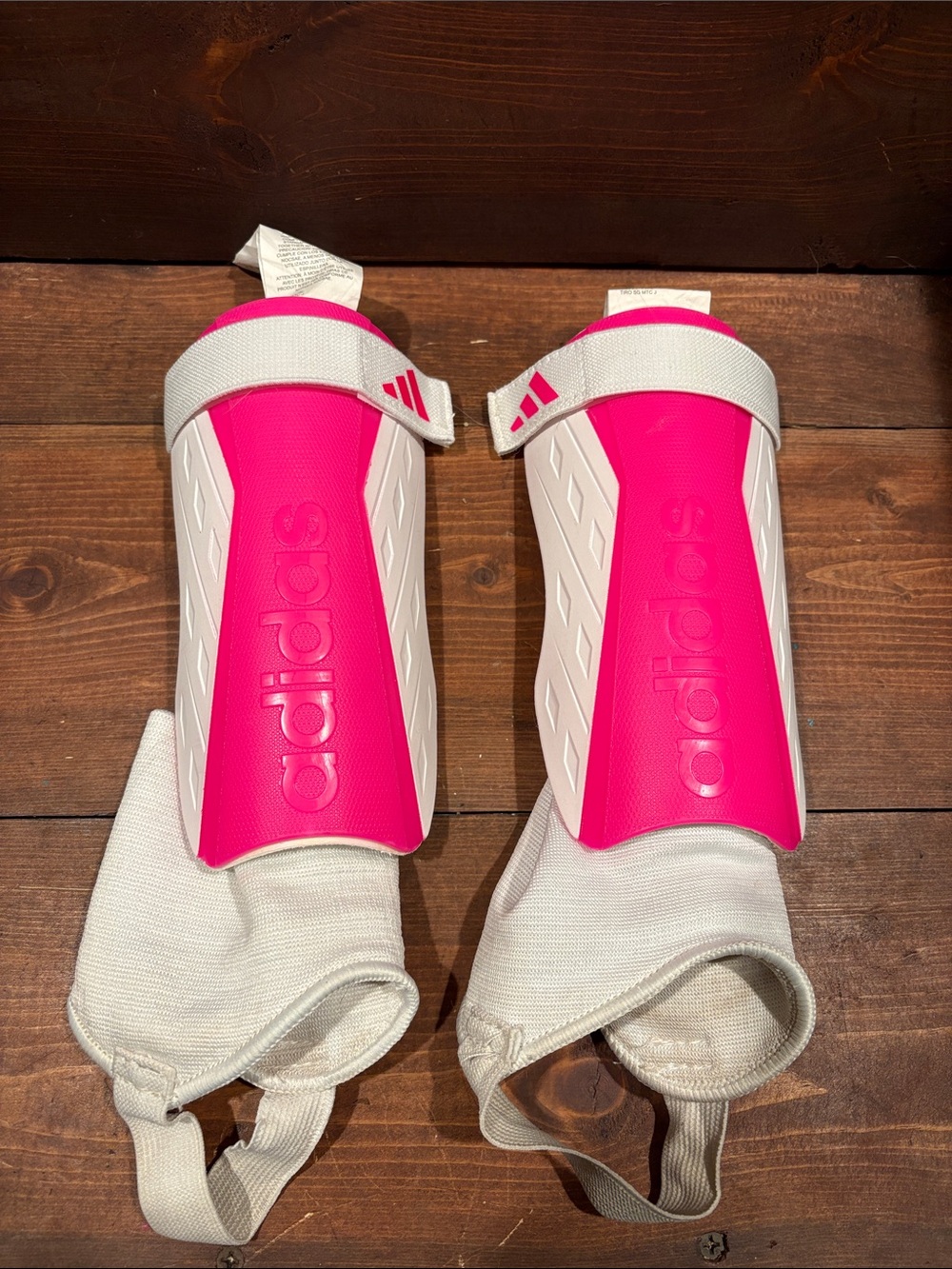 adidas Bright Pink and White Youth Soccer Shin Guards with Ankle Sleeves
